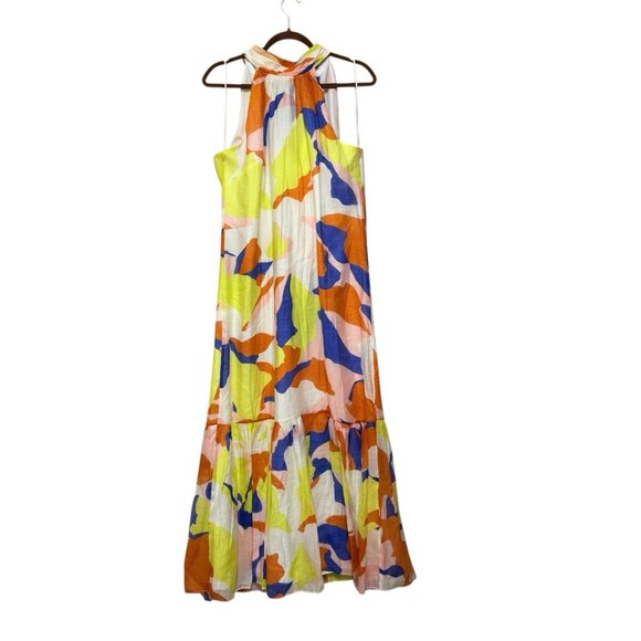New Cynthia Steffe Halter Maxi Dress Size Medium Multicolor Rayon Blend Boho - Picture 2 of 7